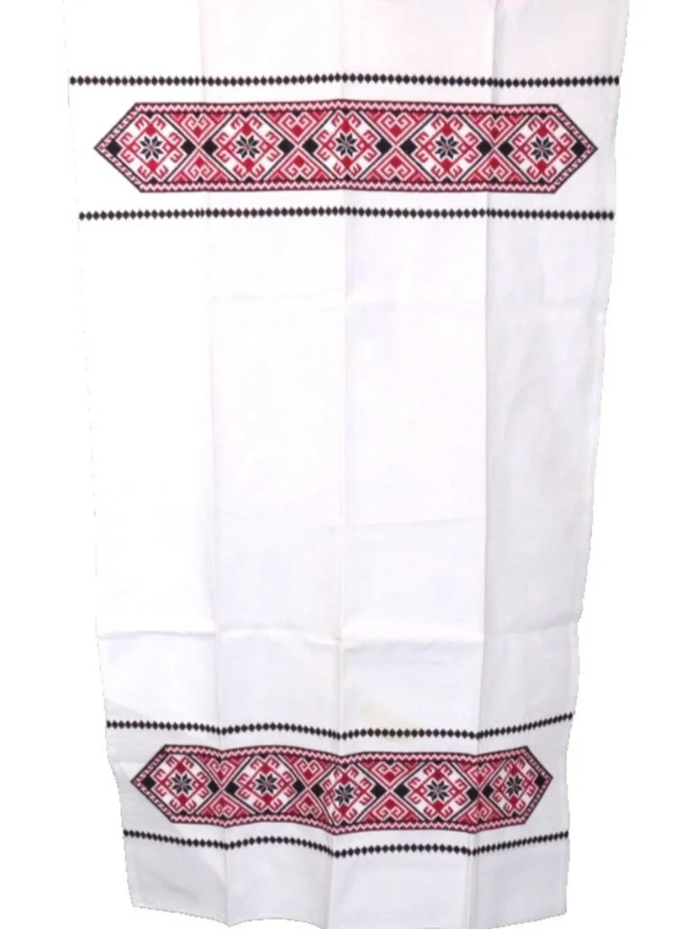Vintage hand embroidered needlepoint cotton tablecloth red & black 44.5 x 26.5